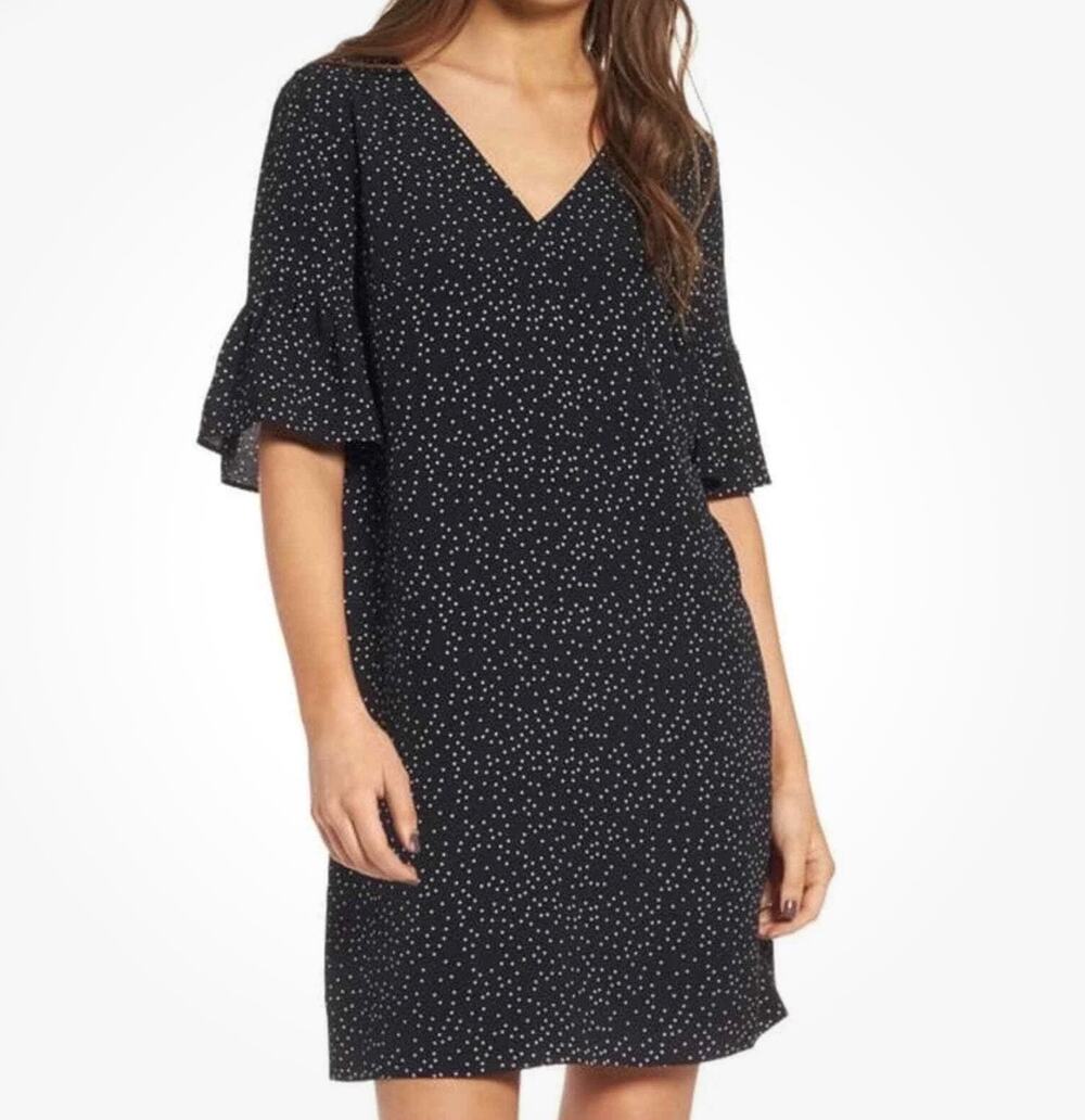 Madewell Black Flutter Sleeve Polka Dot Mini Shift Dress - Size 12